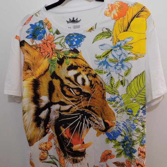 NEW Heads Or Tails Men's Rhinstone Tropical Tiger  T-Shirt Size XL MSRP $68 - Picture 1 of 6